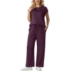 image:imageGRECERELLE Two Piece Set for Women Summer Cap Sleeve Tops Wide Leg Pants Lounge Sets Vacation Travel Outfits with PocketRosewood