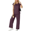 image:imageGRECERELLE Two Piece Set for Women Summer Cap Sleeve Tops Wide Leg Pants Lounge Sets Vacation Travel Outfits with PocketRosewood