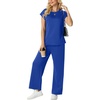 image:imageGRECERELLE Two Piece Set for Women Summer Cap Sleeve Tops Wide Leg Pants Lounge Sets Vacation Travel Outfits with PocketRoyal Blue