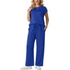 image:imageGRECERELLE Two Piece Set for Women Summer Cap Sleeve Tops Wide Leg Pants Lounge Sets Vacation Travel Outfits with PocketRoyal Blue