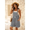 image:imageGRECERELLE Jumpsuits For Women Summer Short Overalls Casual Sleeveless Adjustable Loose Womens Rompers with Pockets 2026Black White Plaid