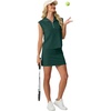 image:imageGRECERELLE Womens 2026 Summer 2 Piece Skort Sets Cap Sleeve Zip Collared Top Matching Tennis Skirt with Pockets for AthleticDark Green