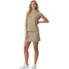 image:imageGRECERELLE Womens 2026 Summer 2 Piece Skort Sets Cap Sleeve Zip Collared Top Matching Tennis Skirt with Pockets for AthleticKhaki