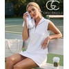 image:imageGRECERELLE Womens 2026 Summer 2 Piece Skort Sets Cap Sleeve Zip Collared Top Matching Tennis Skirt with Pockets for AthleticWhite