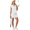 image:imageGRECERELLE Womens 2026 Summer 2 Piece Skort Sets Cap Sleeve Zip Collared Top Matching Tennis Skirt with Pockets for AthleticWhite