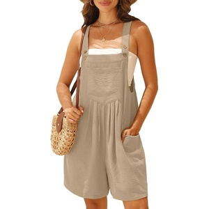 image:imageGRECERELLE Jumpsuits For Women Summer Short Overalls Casual Sleeveless Adjustable Loose Womens Rompers with Pockets 2026Dark Apricot