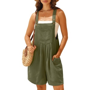 image:imageGRECERELLE Jumpsuits For Women Summer Short Overalls Casual Sleeveless Adjustable Loose Womens Rompers with Pockets 2026Green