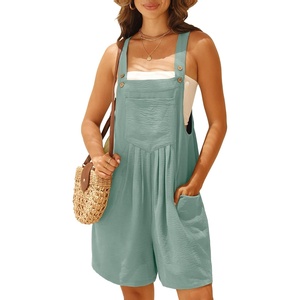 image:imageGRECERELLE Jumpsuits For Women Summer Short Overalls Casual Sleeveless Adjustable Loose Womens Rompers with Pockets 2026Light Blue