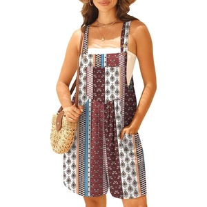 image:imageGRECERELLE Jumpsuits For Women Summer Short Overalls Casual Sleeveless Adjustable Loose Womens Rompers with Pockets 2026Red Cashew Stripe