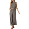 image:imageGRECERELLE Two Piece Sets for Women Sleeveless Crop Top Wide Leg Pants Sweat Set for Women Tracksuits 2026 SummerWh Brown Pinstripe