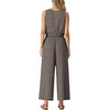 image:imageGRECERELLE Two Piece Sets for Women Sleeveless Crop Top Wide Leg Pants Sweat Set for Women Tracksuits 2026 SummerWh Brown Pinstripe