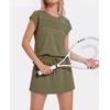 image:imageGRECERELLE Two Piece Skort Sets for Women Summer Crew Neck Cap Sleeve Top Tennis Skirt Set Athletic Matching SetsArmy Green