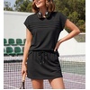 image:imageGRECERELLE Two Piece Skort Sets for Women Summer Crew Neck Cap Sleeve Top Tennis Skirt Set Athletic Matching SetsBlack