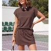 image:imageGRECERELLE Two Piece Skort Sets for Women Summer Crew Neck Cap Sleeve Top Tennis Skirt Set Athletic Matching SetsDark Coffee