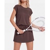 image:imageGRECERELLE Two Piece Skort Sets for Women Summer Crew Neck Cap Sleeve Top Tennis Skirt Set Athletic Matching SetsDark Coffee