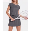 image:imageGRECERELLE Two Piece Skort Sets for Women Summer Crew Neck Cap Sleeve Top Tennis Skirt Set Athletic Matching SetsDark Gray