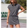 image:imageGRECERELLE Two Piece Skort Sets for Women Summer Crew Neck Cap Sleeve Top Tennis Skirt Set Athletic Matching SetsDark Gray