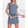 image:imageGRECERELLE Two Piece Skort Sets for Women Summer Crew Neck Cap Sleeve Top Tennis Skirt Set Athletic Matching SetsDenim Blue
