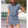 image:imageGRECERELLE Two Piece Skort Sets for Women Summer Crew Neck Cap Sleeve Top Tennis Skirt Set Athletic Matching SetsDenim Blue