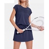 image:imageGRECERELLE Two Piece Skort Sets for Women Summer Crew Neck Cap Sleeve Top Tennis Skirt Set Athletic Matching SetsNavy Blue