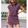 image:imageGRECERELLE Two Piece Skort Sets for Women Summer Crew Neck Cap Sleeve Top Tennis Skirt Set Athletic Matching SetsRosewood