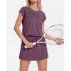 image:imageGRECERELLE Two Piece Skort Sets for Women Summer Crew Neck Cap Sleeve Top Tennis Skirt Set Athletic Matching SetsRosewood