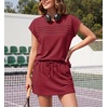 image:imageGRECERELLE Two Piece Skort Sets for Women Summer Crew Neck Cap Sleeve Top Tennis Skirt Set Athletic Matching SetsWine Red