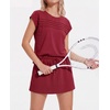 image:imageGRECERELLE Two Piece Skort Sets for Women Summer Crew Neck Cap Sleeve Top Tennis Skirt Set Athletic Matching SetsWine Red