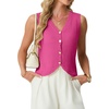 image:imageGRECERELLE Womens Summer Sleeveless V Neck Sweater Vest Knit Tank Top  Button Front Closure Crochet Knit Design Casual Style Cropped Fit Versatile Layering for Office TravelHot Pink