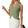 image:imageGRECERELLE Womens Summer Sleeveless V Neck Sweater Vest Knit Tank Top  Button Front Closure Crochet Knit Design Casual Style Cropped Fit Versatile Layering for Office TravelArmy Green