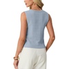 image:imageGRECERELLE Womens Summer Sleeveless V Neck Sweater Vest Knit Tank Top  Button Front Closure Crochet Knit Design Casual Style Cropped Fit Versatile Layering for Office TravelLight Blue