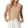 image:imageGRECERELLE Womens Summer Sleeveless V Neck Sweater Vest Knit Tank Top  Button Front Closure Crochet Knit Design Casual Style Cropped Fit Versatile Layering for Office TravelApricot