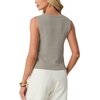 image:imageGRECERELLE Womens Summer Sleeveless V Neck Sweater Vest Knit Tank Top  Button Front Closure Crochet Knit Design Casual Style Cropped Fit Versatile Layering for Office TravelSmoky Gray