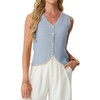 image:imageGRECERELLE Womens Summer Sleeveless V Neck Sweater Vest Knit Tank Top  Button Front Closure Crochet Knit Design Casual Style Cropped Fit Versatile Layering for Office TravelLight Blue
