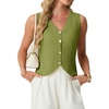 image:imageGRECERELLE Womens Summer Sleeveless V Neck Sweater Vest Knit Tank Top  Button Front Closure Crochet Knit Design Casual Style Cropped Fit Versatile Layering for Office TravelDill Green