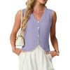 image:imageGRECERELLE Womens Summer Sleeveless V Neck Sweater Vest Knit Tank Top  Button Front Closure Crochet Knit Design Casual Style Cropped Fit Versatile Layering for Office TravelLavender