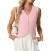 image:imageGRECERELLE Womens Summer Sleeveless V Neck Sweater Vest Knit Tank Top  Button Front Closure Crochet Knit Design Casual Style Cropped Fit Versatile Layering for Office TravelPink White