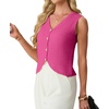 image:imageGRECERELLE Womens Summer Sleeveless V Neck Sweater Vest Knit Tank Top  Button Front Closure Crochet Knit Design Casual Style Cropped Fit Versatile Layering for Office TravelHot Pink
