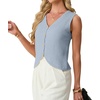 image:imageGRECERELLE Womens Summer Sleeveless V Neck Sweater Vest Knit Tank Top  Button Front Closure Crochet Knit Design Casual Style Cropped Fit Versatile Layering for Office TravelLight Blue