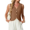 image:imageGRECERELLE Womens Summer Sleeveless V Neck Sweater Vest Knit Tank Top  Button Front Closure Crochet Knit Design Casual Style Cropped Fit Versatile Layering for Office TravelBrown