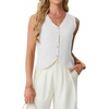 image:imageGRECERELLE Womens Summer Sleeveless V Neck Sweater Vest Knit Tank Top  Button Front Closure Crochet Knit Design Casual Style Cropped Fit Versatile Layering for Office TravelAwhite
