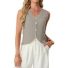 image:imageGRECERELLE Womens Summer Sleeveless V Neck Sweater Vest Knit Tank Top  Button Front Closure Crochet Knit Design Casual Style Cropped Fit Versatile Layering for Office TravelSmoky Gray