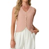 image:imageGRECERELLE Womens Summer Sleeveless V Neck Sweater Vest Knit Tank Top  Button Front Closure Crochet Knit Design Casual Style Cropped Fit Versatile Layering for Office TravelCoral Pink