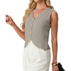 image:imageGRECERELLE Womens Summer Sleeveless V Neck Sweater Vest Knit Tank Top  Button Front Closure Crochet Knit Design Casual Style Cropped Fit Versatile Layering for Office TravelSmoky Gray