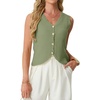 image:imageGRECERELLE Womens Summer Sleeveless V Neck Sweater Vest Knit Tank Top  Button Front Closure Crochet Knit Design Casual Style Cropped Fit Versatile Layering for Office TravelArmy Green