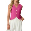 image:imageGRECERELLE Womens Summer Sleeveless V Neck Sweater Vest Knit Tank Top  Button Front Closure Crochet Knit Design Casual Style Cropped Fit Versatile Layering for Office TravelHot Pink