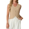 image:imageGRECERELLE Womens Summer Sleeveless V Neck Sweater Vest Knit Tank Top  Button Front Closure Crochet Knit Design Casual Style Cropped Fit Versatile Layering for Office TravelApricot