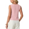 image:imageGRECERELLE Womens Summer Sleeveless V Neck Sweater Vest Knit Tank Top  Button Front Closure Crochet Knit Design Casual Style Cropped Fit Versatile Layering for Office TravelPink White