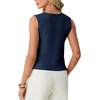 image:imageGRECERELLE Womens Summer Sleeveless V Neck Sweater Vest Knit Tank Top  Button Front Closure Crochet Knit Design Casual Style Cropped Fit Versatile Layering for Office TravelNavy Blue