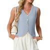 image:imageGRECERELLE Womens Summer Sleeveless V Neck Sweater Vest Knit Tank Top  Button Front Closure Crochet Knit Design Casual Style Cropped Fit Versatile Layering for Office TravelLight Blue